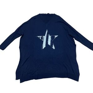 TEMPO PARIS Women's Sm/M Navy Blue Star Print V Neck Long Sleeve Tunic Sweater